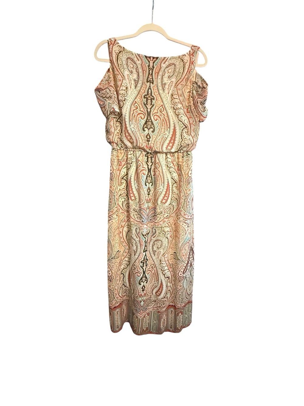 Chico's Peach Paisley Cold-Shoulder Midi Dress - Picture 7 of 10